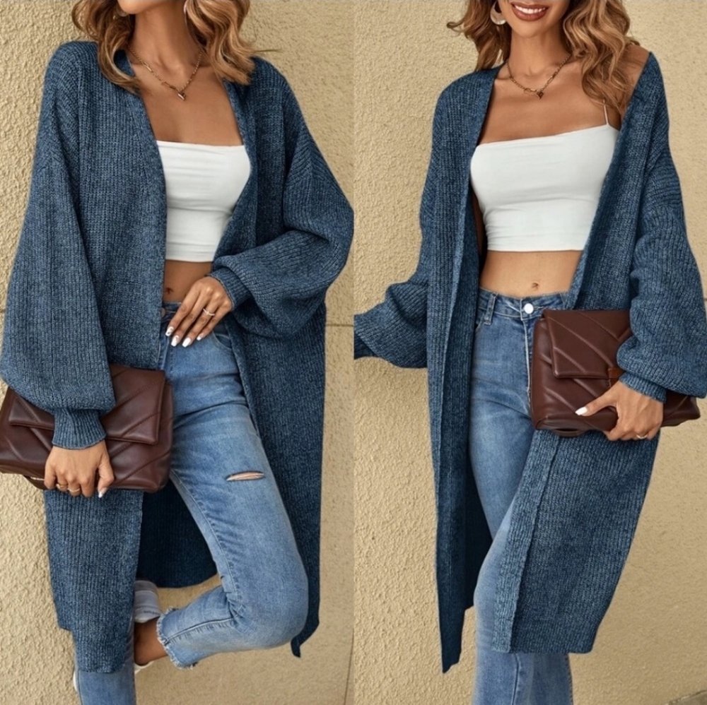 Long Blue  Knit Cardigans - Picture 2 of 3